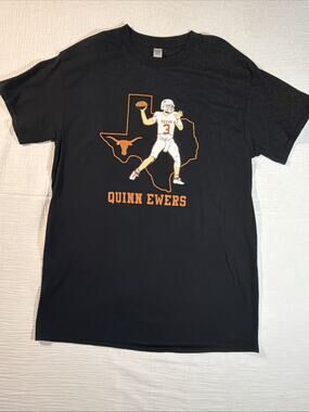 BreakingT Texas Longhorns Quinn Ewers Football T-Shirt Black- Men’s Medium